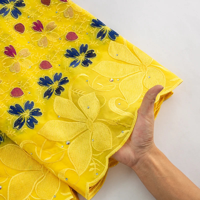 African Cotton Lace Fabric with Stones 2024 High Quality Nigerian Swiss Voile Lace for Sewing Women Evening Party Dresses TY3582