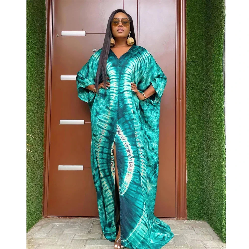 African Dresses for Women Hijab Kaftan Print Loose Boubou Robe Africa Clothes Ankara Dashiki Dubai Abaya Scarf Gown Caftan Dress