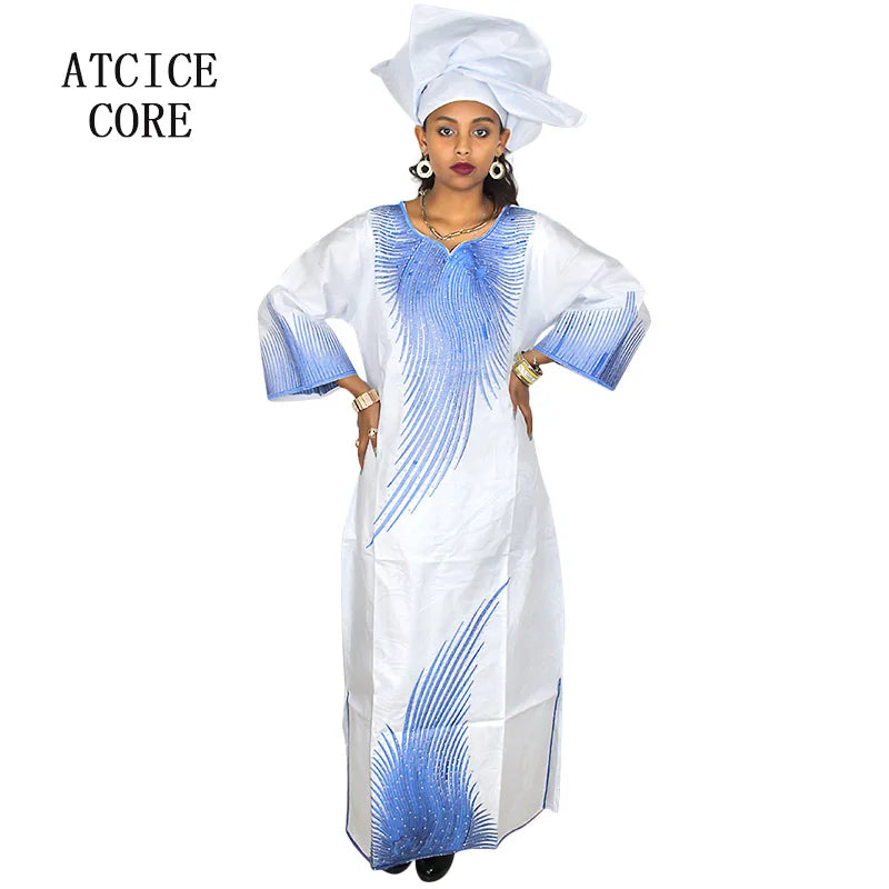 African Attire For Women Bazin Riche Embroidery Plus Size Elegant Party Church Dress