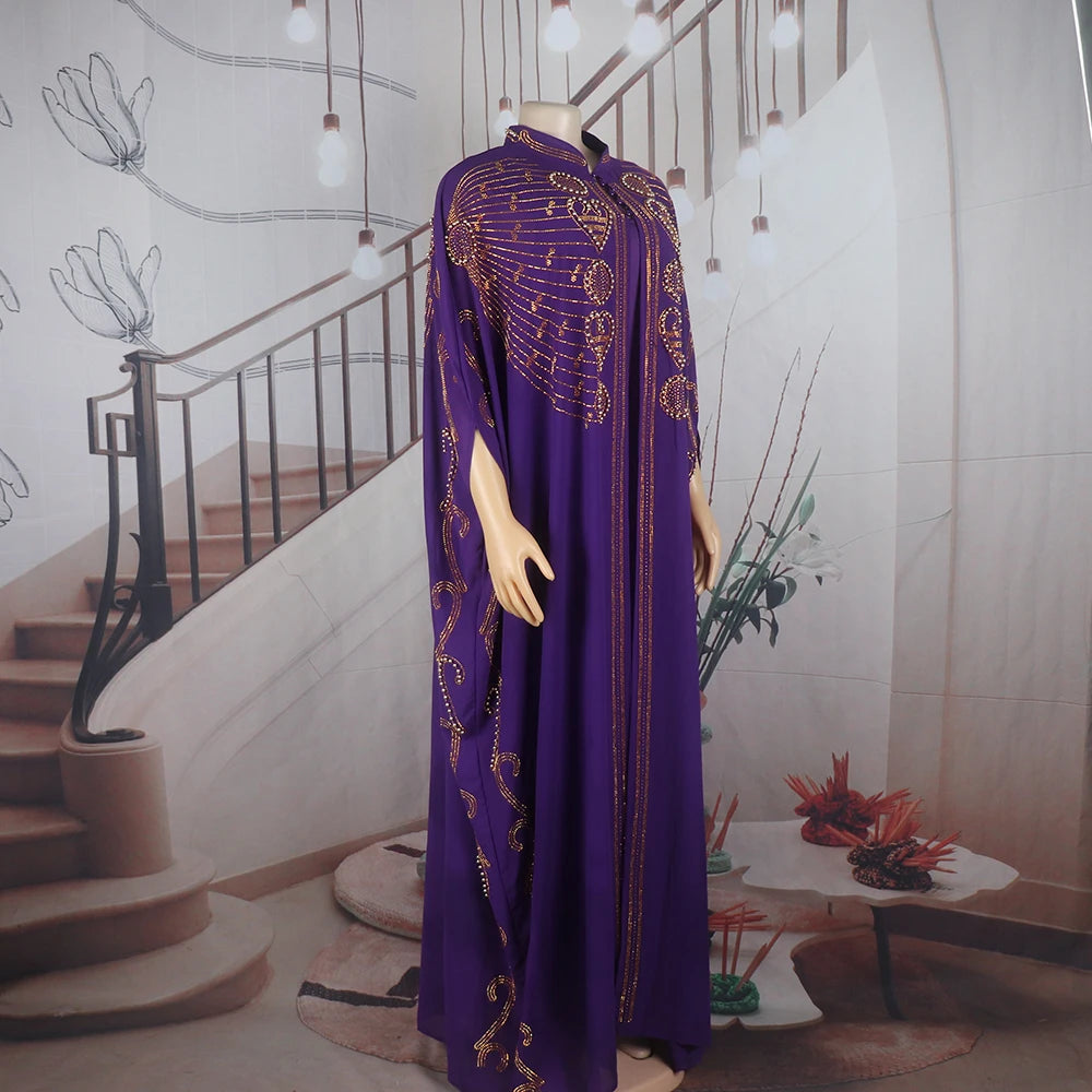 Elegant and beautiful BUBU two-piece dress african women dresses chiffon african dress rhinestone robe soirée femme luxe