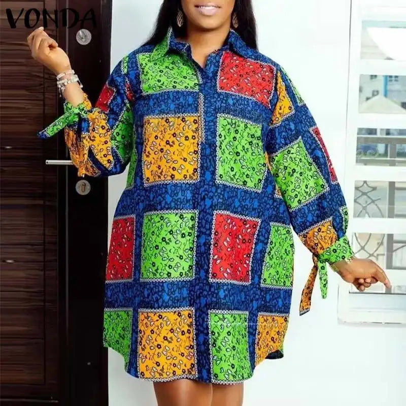 VONDA Plus Size 5XL Women Autumn Long Sleeve Printed Dress 2025 Bohemian Party Sundress Vintage A-Line Vestidos Loose Robe
