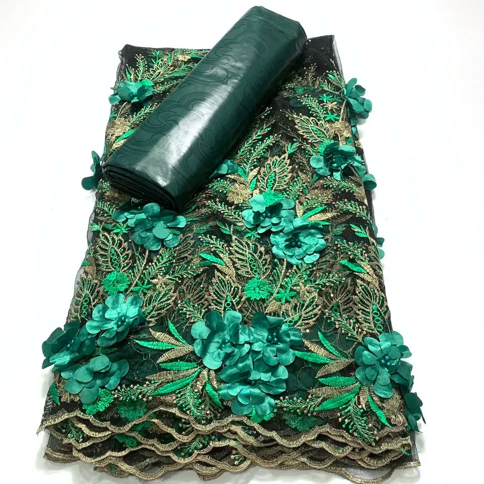 2.5 +2.5 Yards Latest African Lace Fabric 2025 High Quality Embroidered 3d Nigerian France Tulle Bazin Riche for Wedding Dress