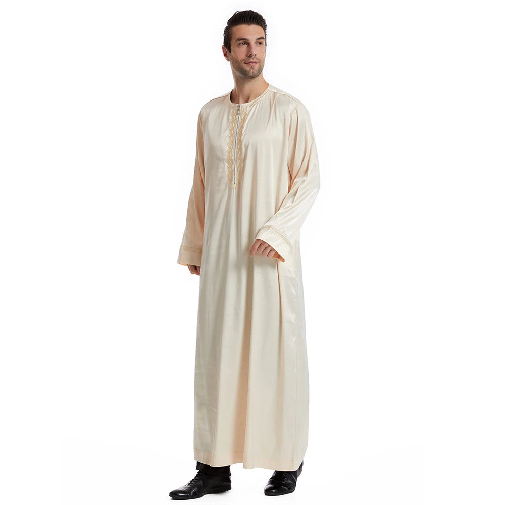 New Islamic Muslim Men Clothing Loose Jubba Thobe Abaya Front Zipper Musulmane Homme Caftan Maxi Robes Pakistan Arabia Dress