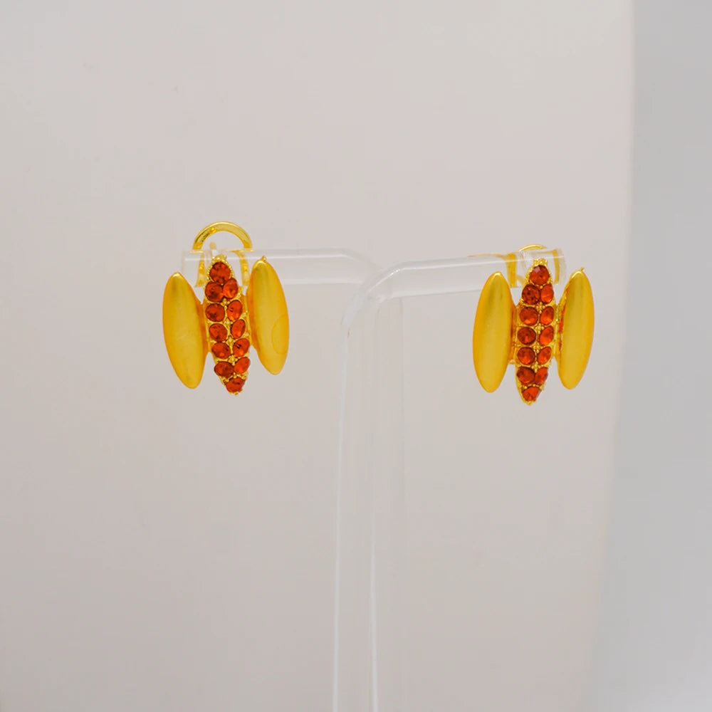 Trendy Nigerian Dubai Gold Color Jewelry Set For Women Tassel Long Chain Bridal Long Necklace Bracelet Earring Ring Wedding Sets