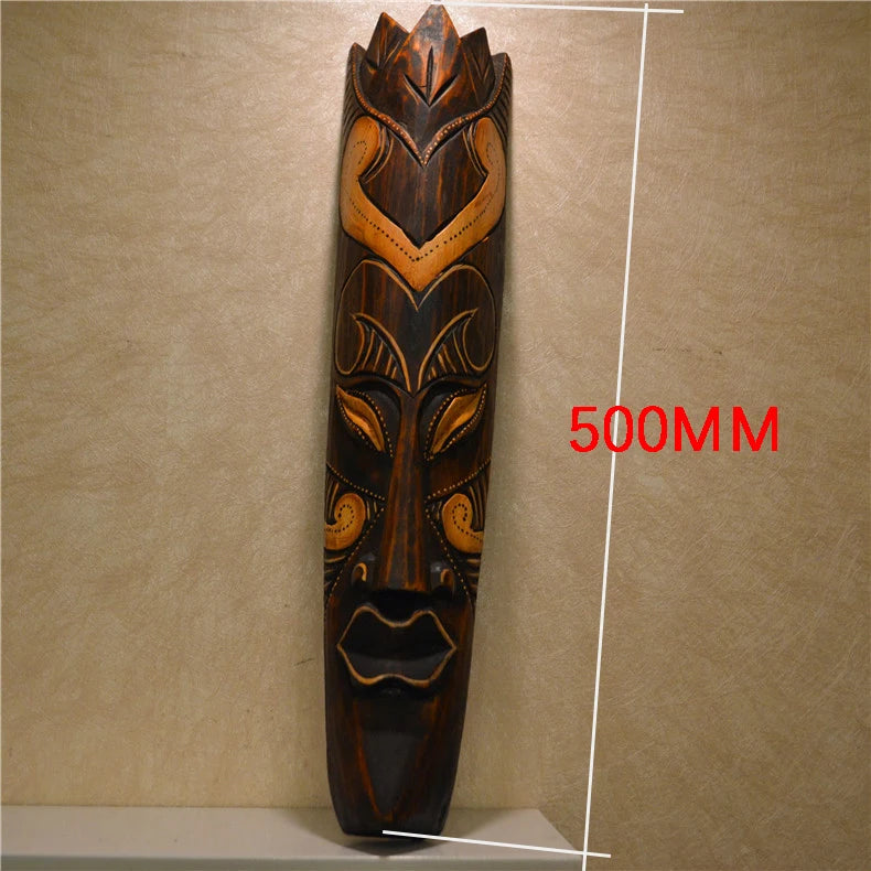50cm H Southeast Asian Style Wall Hanging Pendant Thai Wood Carving African Face Mask Creative Retro Home Bar Hotel Decoration