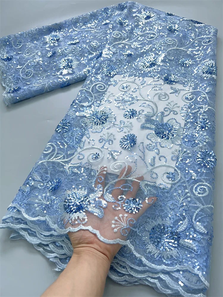 For Sewing Luxury Midi Party Dresses French Tulle Mesh Lace Newest Design African Nigerian Embroidered Lace Fabric,2.5yards 3846