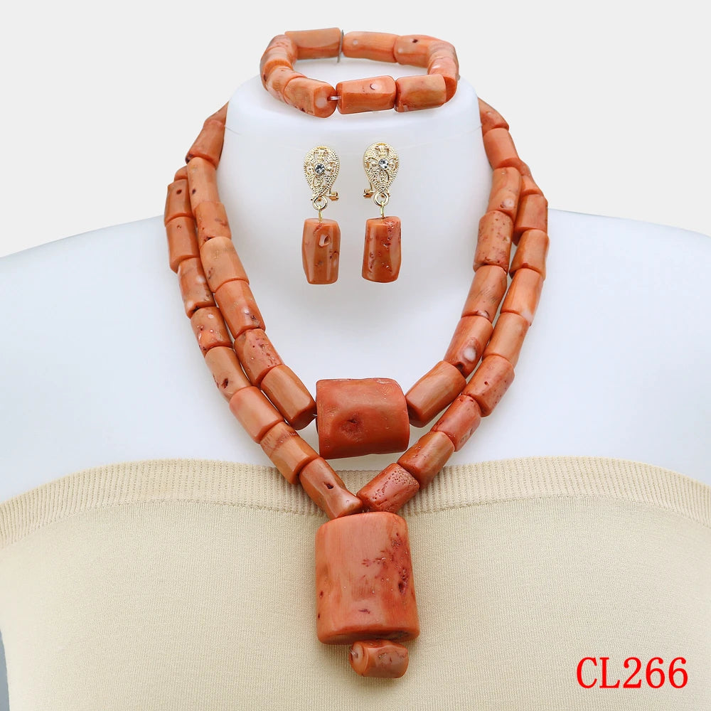 Fashion Nigerian Coral Beads Necklace Earrings Set for Bride New African Wedding Jewelry Set
