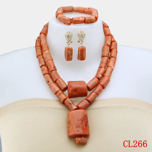 Fashion Nigerian Coral Beads Necklace Earrings Set for Bride New African Wedding Jewelry Set