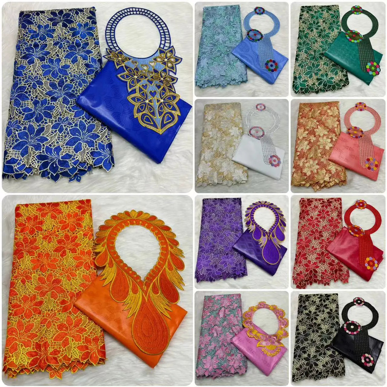 2024 High Quality 2.5yards Bazin Riche Brocade Fabric +2.5 Yards African Cotton Lace Fabric with Collar Set for Dress  M4-1212-1