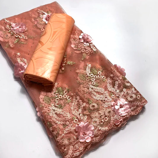 2.5+2.5 Yards African Bazin Riche Original 2024 High Quality Lace Fabric for Sewing 3d Nigerian Embroidered Wedding Material