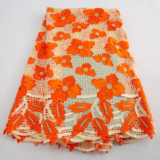 Cord Lace Fabric With Crystals African Guipure Lace Fabric 2024 High Quality Lace 5 Yards Wedding Luxury Dresses for Women A3630