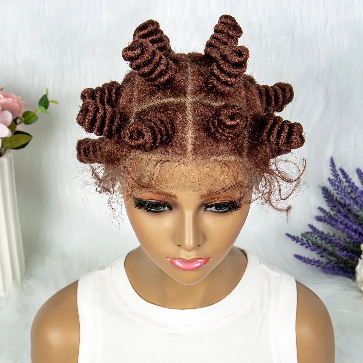 Knotless Braids Wig Synthetic Box Braided Hair Twist Braided Buns Wig Full Lace African Braiding Hair For Black Women