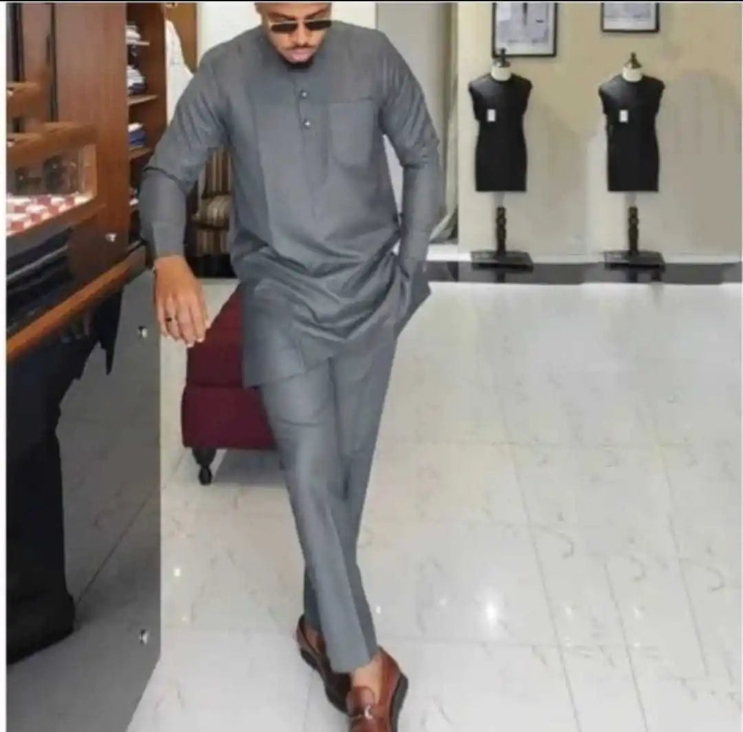 African Ethnic Mens Casual Set 2 Piece Long Sleeve Solid Patchwork Shirt Pants Comfy Loungewear Outfit 2024 New Autumn