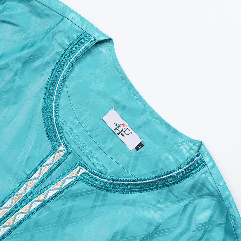 H&D South African Traditional Wear Formal Attire Bazin Riche Dashiki Green Shirt Pants Robe Suit Agbada Men's wedding party 2024