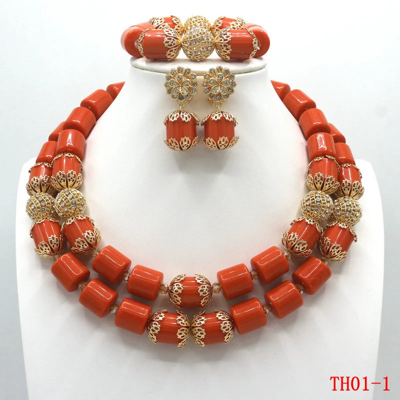 Luxury Dubai Artificial Coral Necklace Set Nigerian Wedding African Beads Jewelry Set Accessor