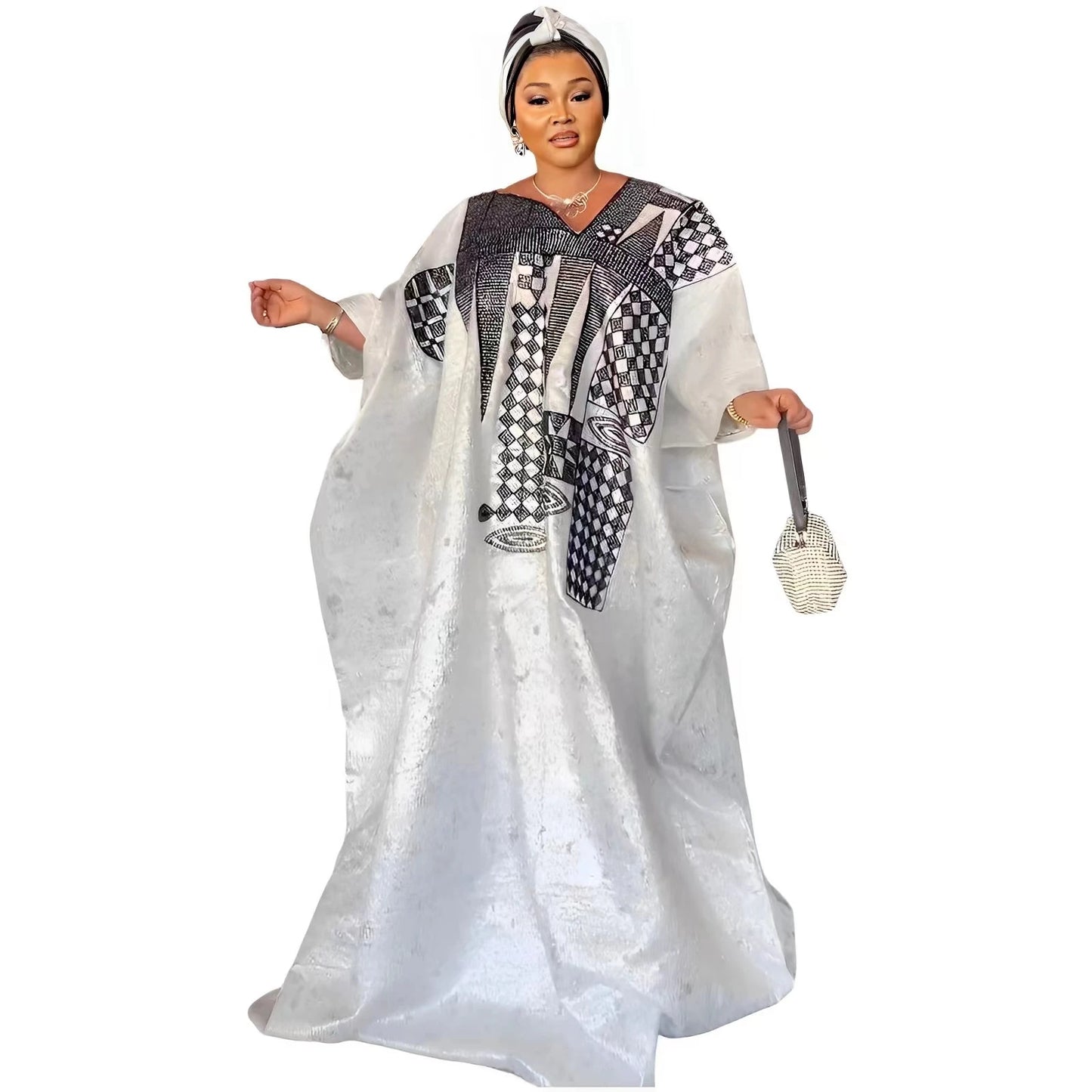 African Dress For Woman Plus Size Dress Bazin Riche Embroidery With Embroidery Floor Long Dress With Scarf