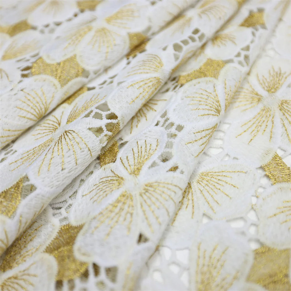 Fashionable Skin Friendly Guipure Lace Fine Cotton Textured African Cord Lace Cupion Fabric 5 Yards Occasional Couple Wear