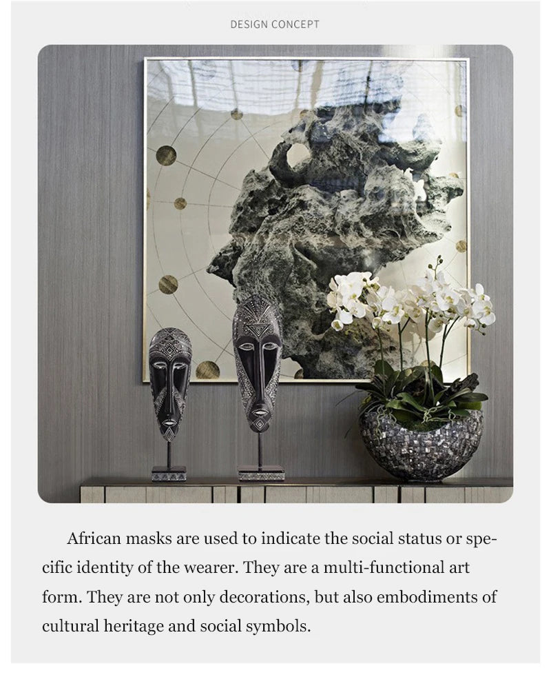 African Style Face Mask Ornament Sculpture Decoration Resin Arts And Crafts Originality Pattern Carving Retro With Base For Home