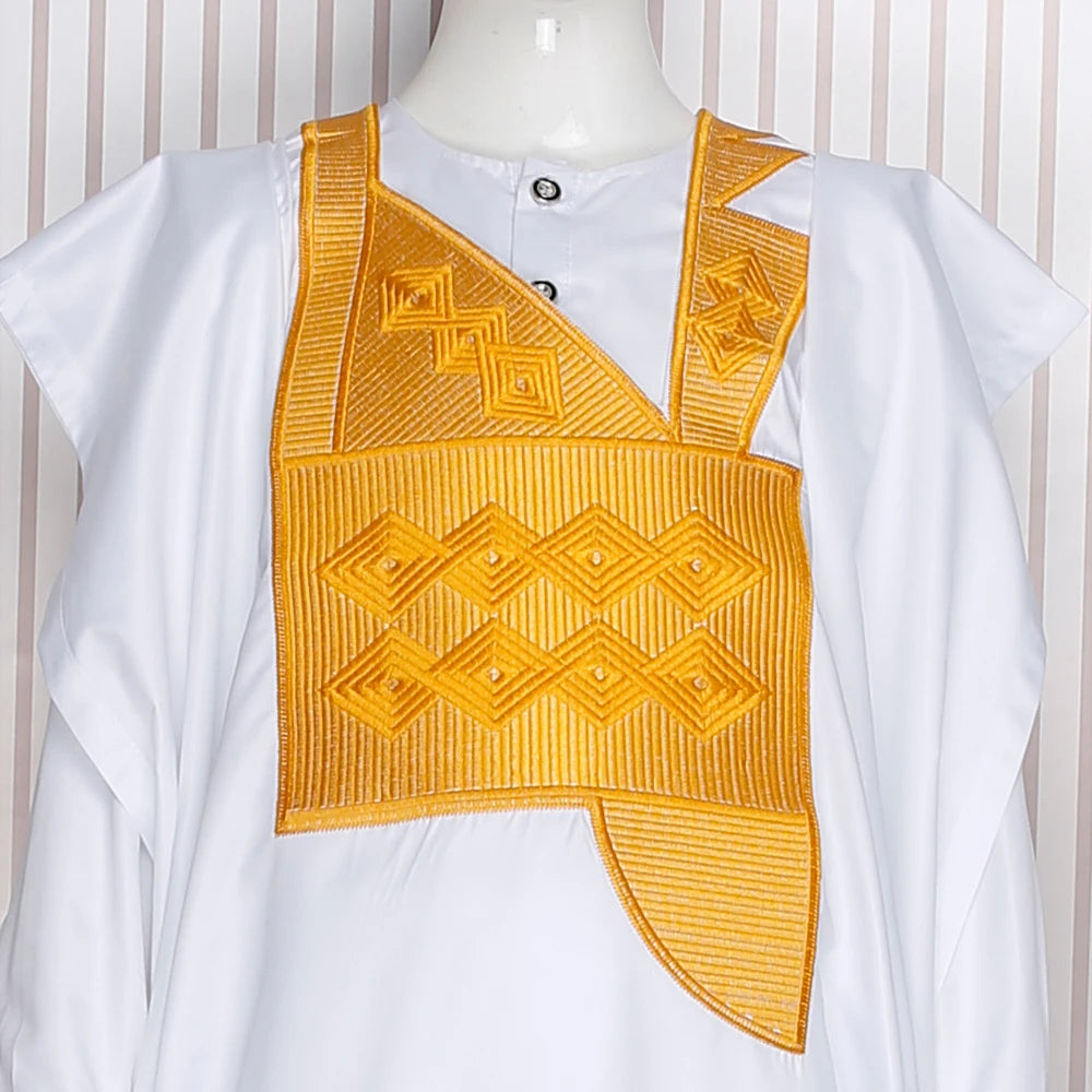 H&D Family Matching African Wedding Outfits For Husband and Wife Bazin Riche Robes Custom Couple Dashiki Set Boy Kid white Dress