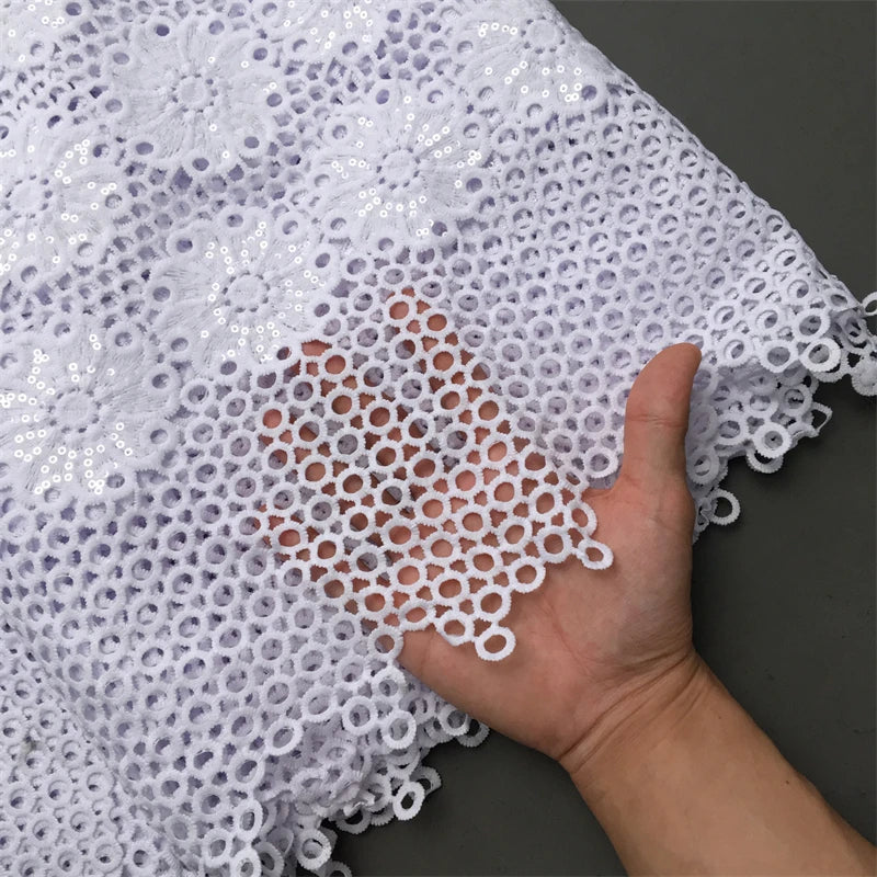 White Water Soluble Fabric Lace African Guipure Cord Lace Fabric High Quality Elegant For Women Wedding Party Dress,2.5yards4025