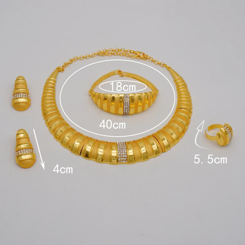 Necklace Sets For Women Dubai African Gold Color Jewelry Set Bride Earrings Rings Indian Nigerian Wedding Jewelery Set Gift