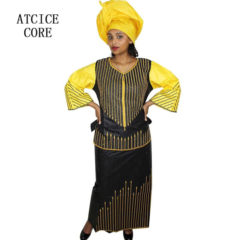 African Dresses For Women Dashiki  Dresses Bazin Riche Traditional African Clothing Long Sleeve For Ladies