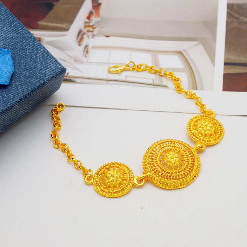 African Ladies Dubai 24k Gold Plated Long Necklace Set Bridal Banquet Wedding Jewelry Set Accessories