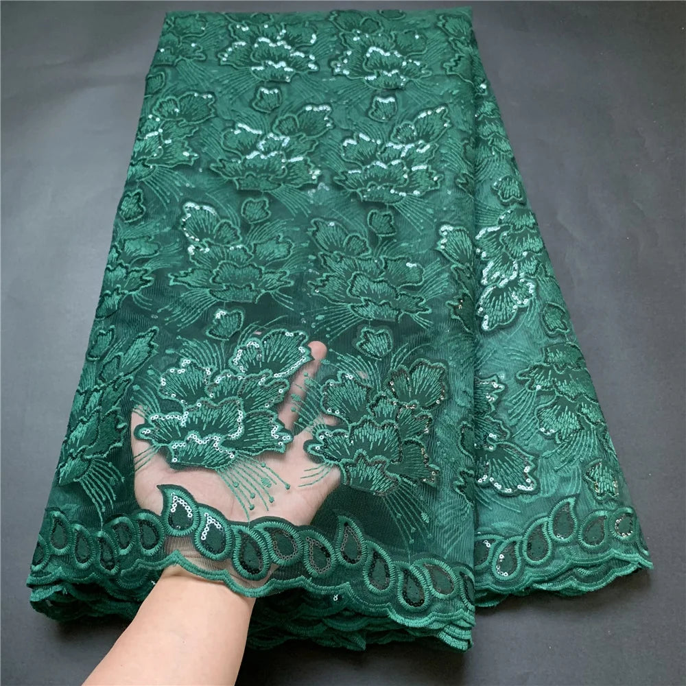 High Quality African Lace Fabric, Embroidery Tulle Cotton, French Wedding Party Dress, Guipure Sequins, 2.5Yards, Latest 2025