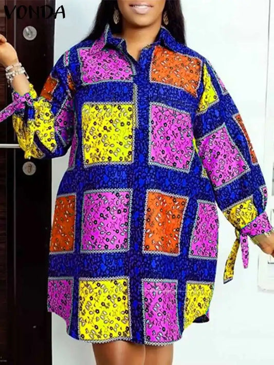 VONDA Plus Size 5XL Women Autumn Long Sleeve Printed Dress 2025 Bohemian Party Sundress Vintage A-Line Vestidos Loose Robe