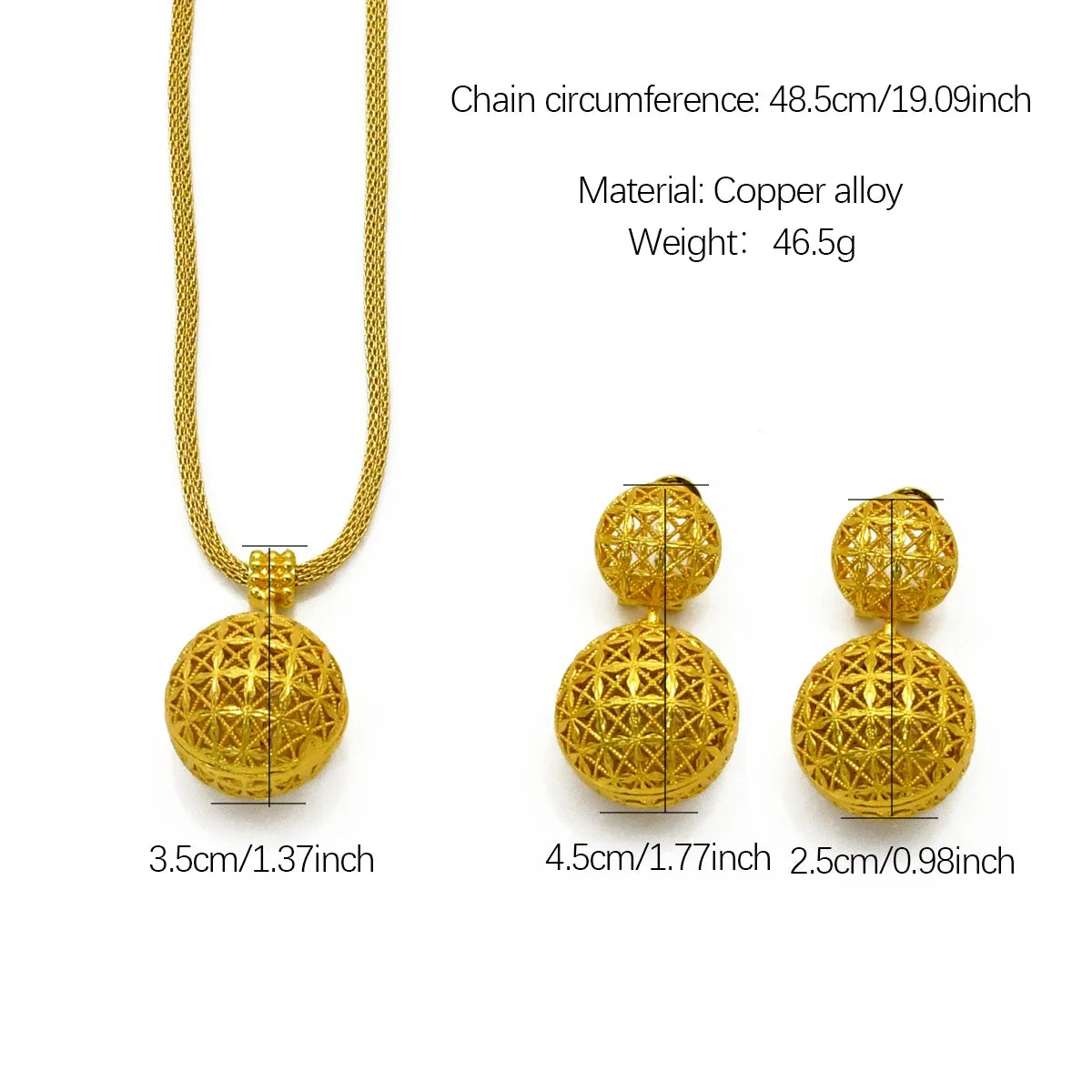 Dubai Ball 24k Gold Plated Jewelry Sets for Women Indian Bridal Costume Necklace Earrings Sets Nigerian Wedding Party Gifts