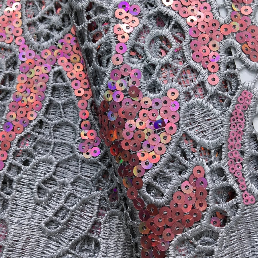 Kalume African Sequins Lace Fabric 2025 High Quality Material Nigerian Guipure Cord Lace Fabric for Party Dress Sewing F4058