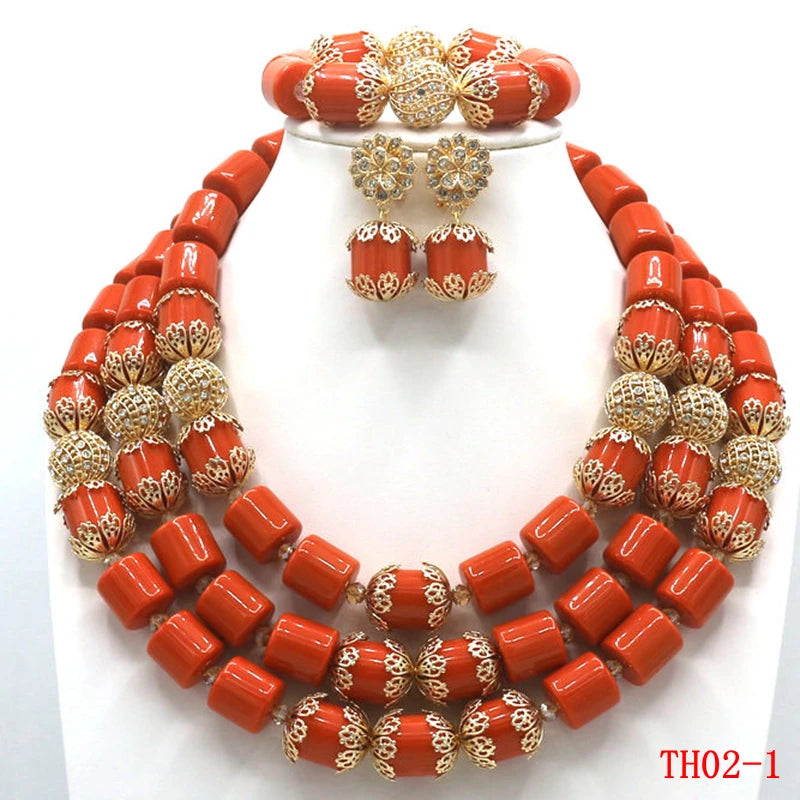 Luxury Dubai Artificial Coral Necklace Set Nigerian Wedding African Beads Jewelry Set Accessor