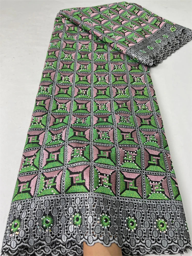 Kalume African Cotton Lace Fabric With Stones 2025 High Quality Embroidery Swiss Voile Lace In Switzerland For Dresses F4149