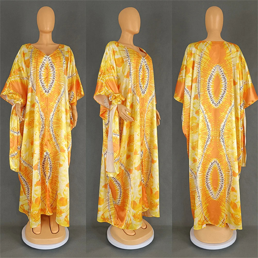 African Dresses for Women Hijab Kaftan Print Loose Boubou Robe Africa Clothes Ankara Dashiki Dubai Abaya Scarf Gown Caftan Dress