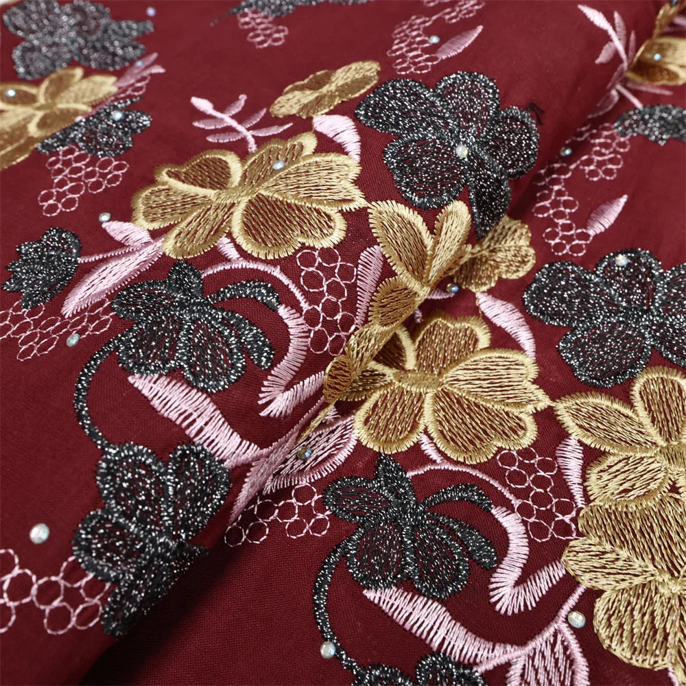 Latest 2025 High Quality African Nigerian Tulle Lace Fabric Cotton Damask Guipure Formal Prom Party Gown Dress 5Yards