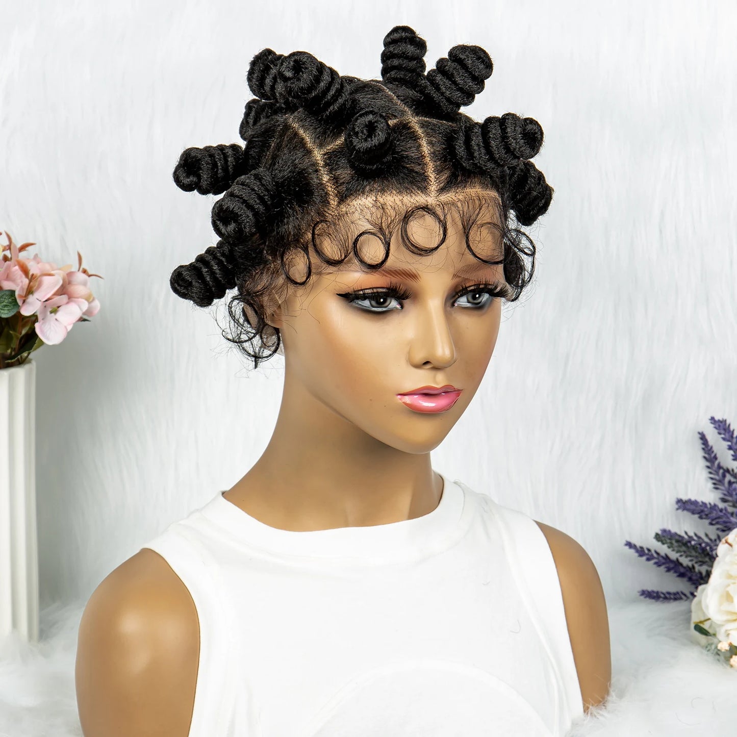 Knotless Braids Wig Synthetic Box Braided Hair Twist Braided Buns Wig Full Lace African Braiding Hair For Black Women