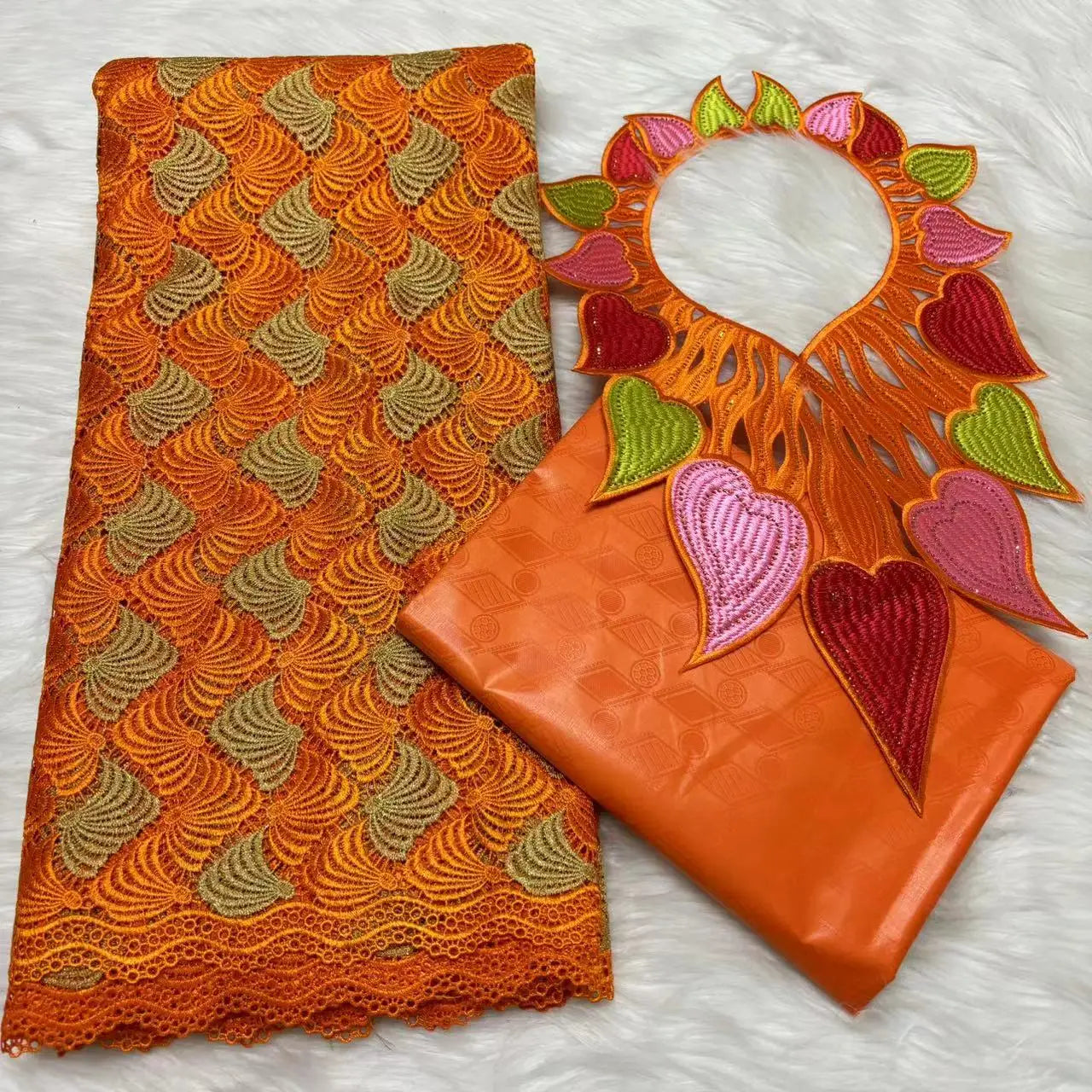 2024 High Quality 2.5yards Bazin Riche Brocade Fabric +2.5 Yards African Cotton Lace Fabric with Collar Set for Dress  M4-1212-1