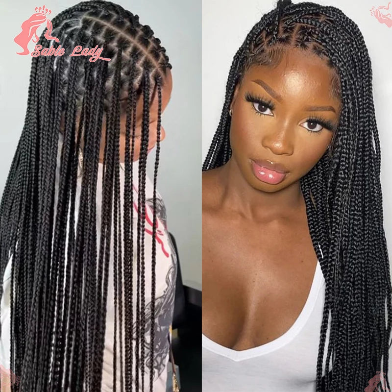 36" Synthetic Knotless Box Braided Wigs For Black Women Cornrow Braids Lace Wigs Full Lace Braids Hair Wig Black Braiding Hair