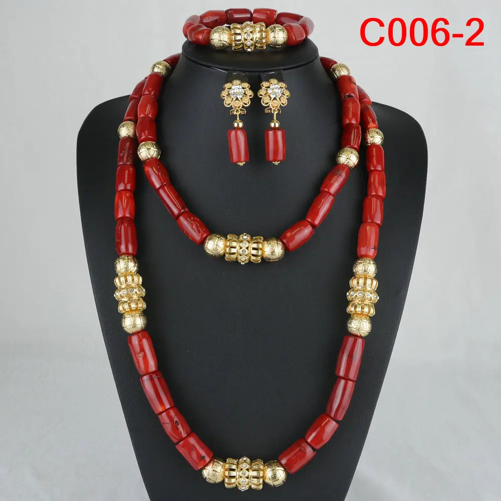 Fashion Nigerian Coral Beads Necklace Earrings Set for Bride New African Wedding Jewelry Set