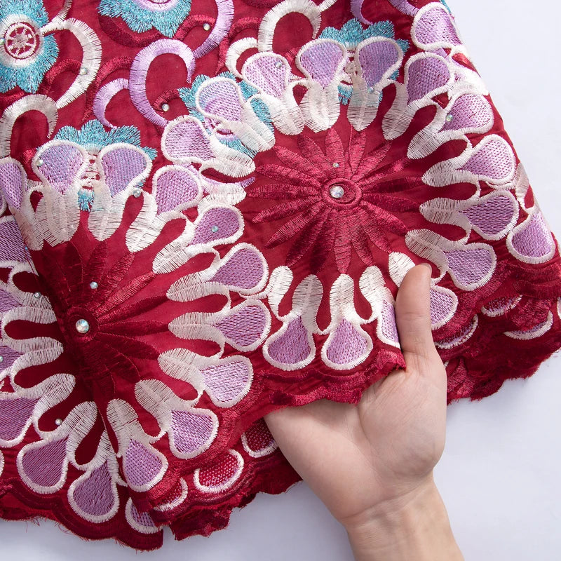 2024 High Quality Cotton Swiss Voile Lace with Crystal African Embroidered Lace Fabric for Sew Wedding Party Women Dress TY3052