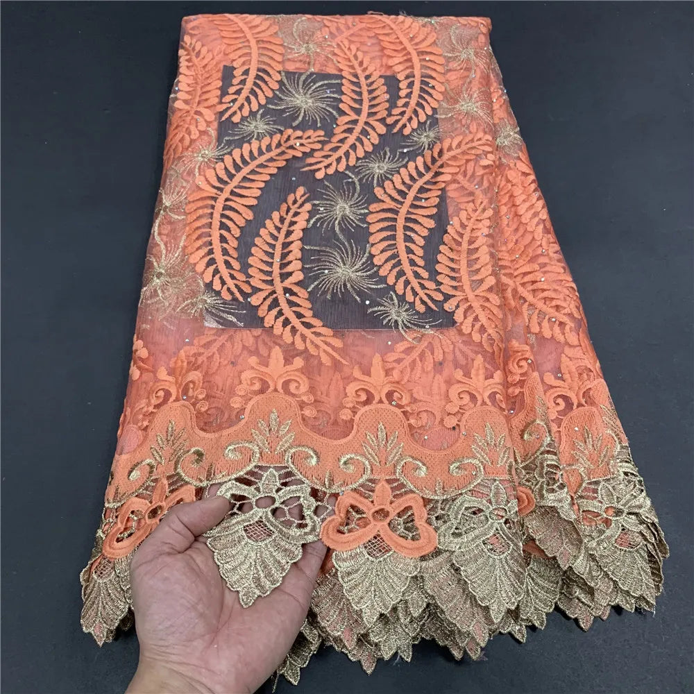 High Quality African Lace Fabric, Embroidery Tulle Cotton, French Wedding Party Dress, Guipure Sequins, 2.5Yards, Latest 2025
