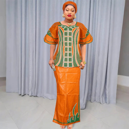 H&D African Clothes For Women Tradition Dress Embroidery Bazin Wedding Party Dress Ankara Robes Trads Wears African Clothes 2024