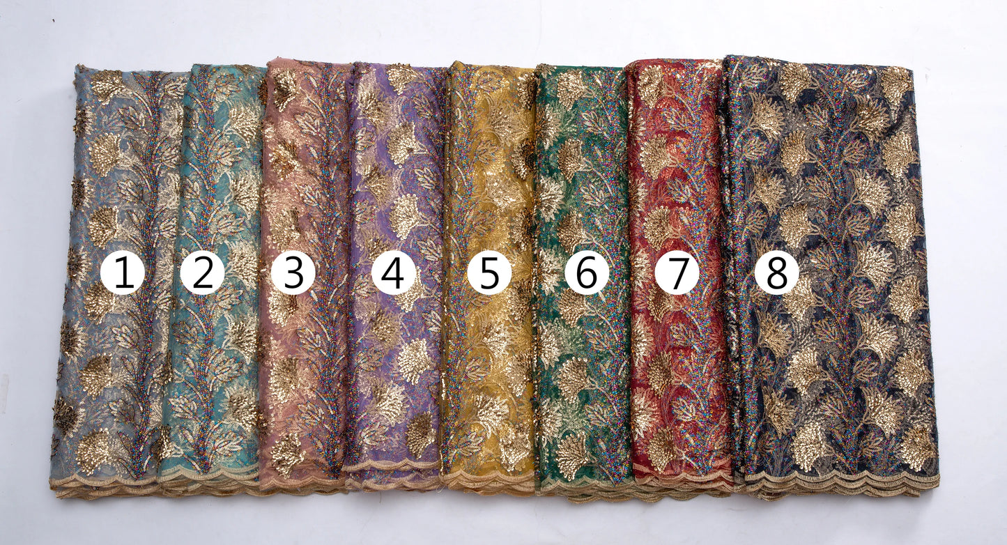 African Green Sequins Mesh Woman Lace Fabric High Quality 2025 Nigerian French Net Lace for Sewing Wedding Dresses 3735