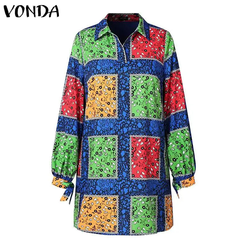 VONDA Plus Size 5XL Women Autumn Long Sleeve Printed Dress 2025 Bohemian Party Sundress Vintage A-Line Vestidos Loose Robe