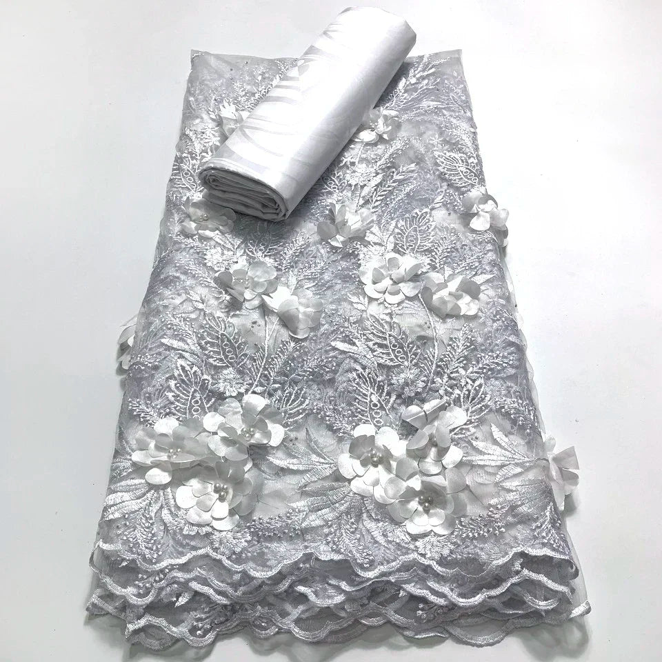 2.5 +2.5 Yards Latest African Lace Fabric 2025 High Quality Embroidered 3d Nigerian France Tulle Bazin Riche for Wedding Dress