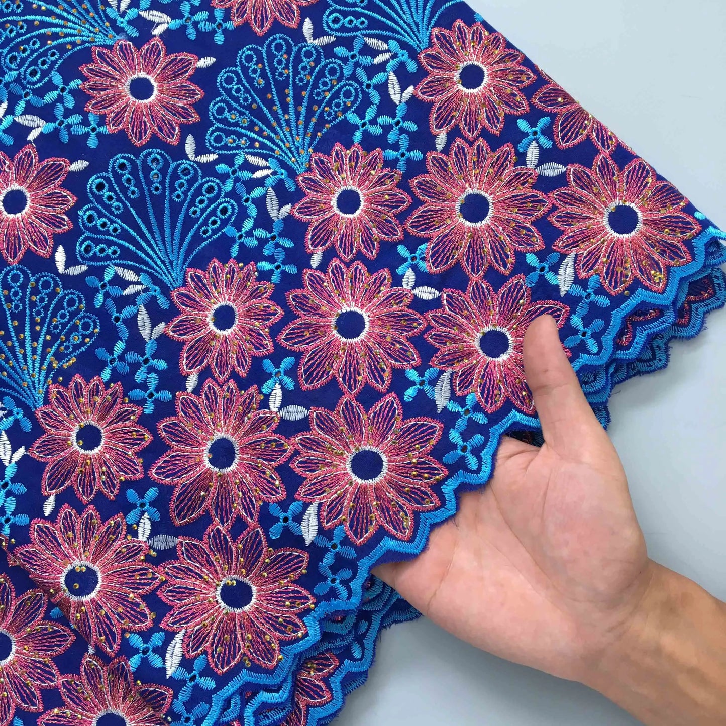 2024 African Cotton Lace Fabric High Quality Nigerian Stones Cotton Lace Fabric Swiss Voile Lace For Women Wedding Dress TY3806