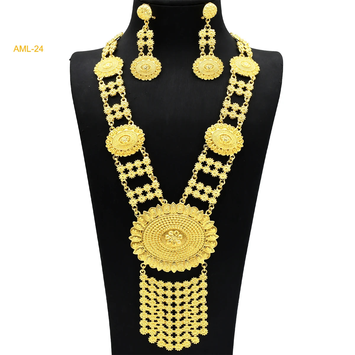 Indian Big 24k Gold Plated Jewelry Set For Women Party Dubai African Necklace Sets Bridal Wedding Gifts Arabic Jewelry Sets