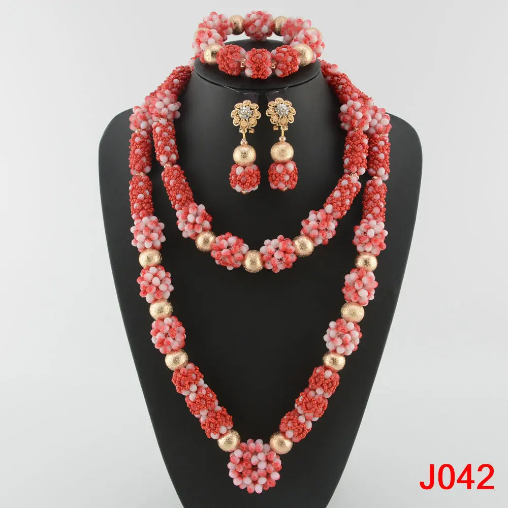 Fashion african coral beads necklace set nigerian wedding african beads jewelry Set