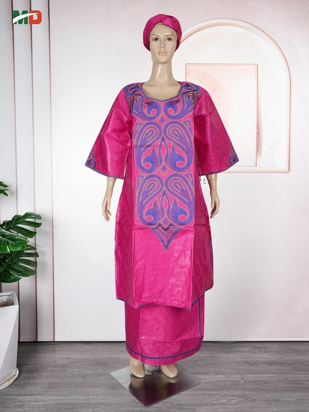 MD African Clothes For Women 2 PCS Sets Tops And Skirts Suits Bazin Riche Gown Dashiki Ankara Turkey Outfits Plus Size Dresses