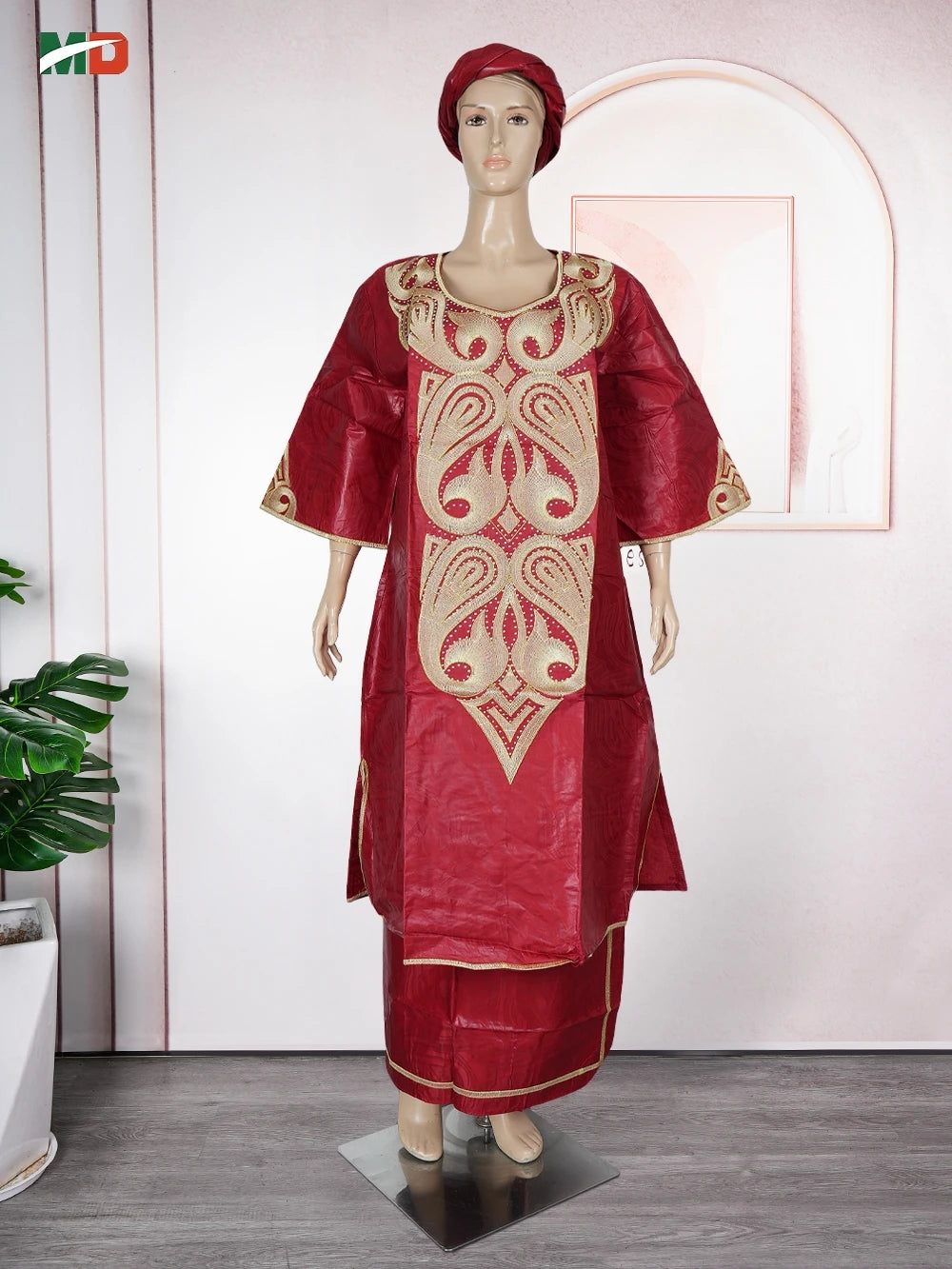 MD African Clothes For Women 2 PCS Sets Tops And Skirts Suits Bazin Riche Gown Dashiki Ankara Turkey Outfits Plus Size Dresses